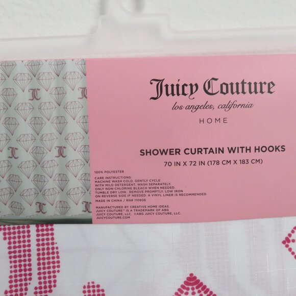 (#110) Juicy Couture White and Pink Shower Curtain with Hooks - Picture 5 of 5